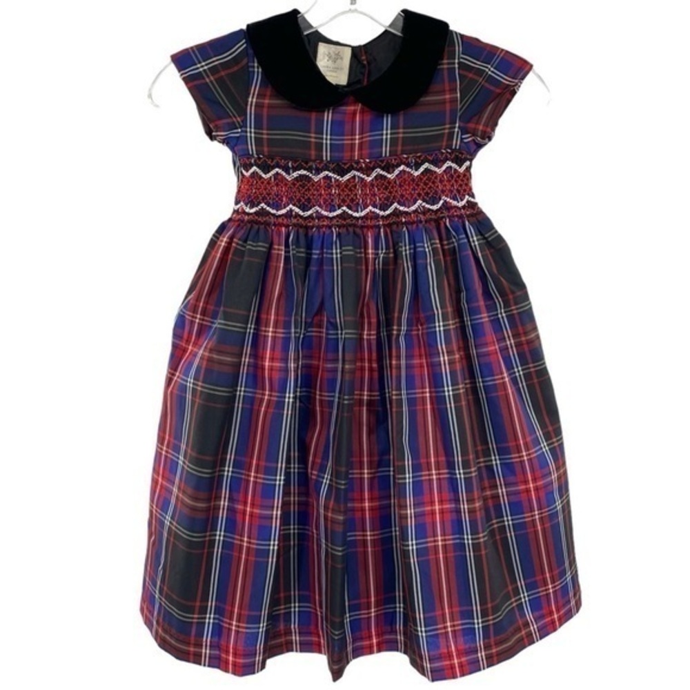 Laura Ashley London Girls Smocked Bodice Red Plaid Dress